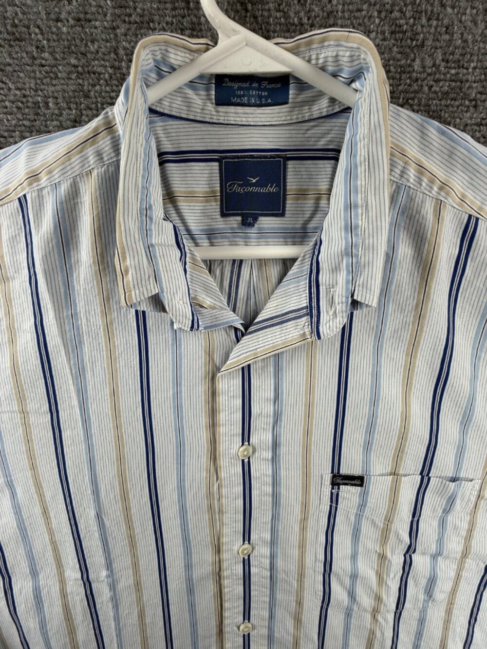 Faconnable Button-Down Striped Cotton XL USA Blue Shirt Long Sleeve Pocket Men